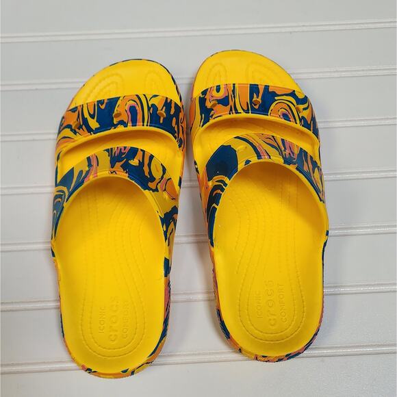 Crocs Classic Unisex Adults Marbled Slide Sandals Size 7 Men\'s/9 Women\'s Yellow main image 8